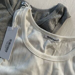 Reformation White and Gray Ribbed Tanks